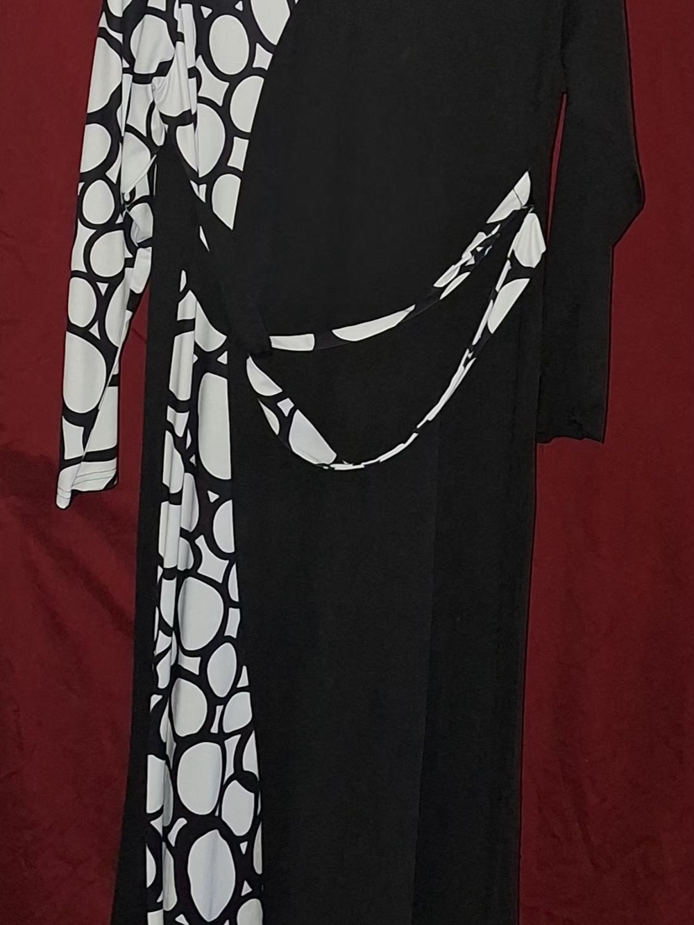 Black and White Long Sleeve Maxi Dress with Graphic Panel